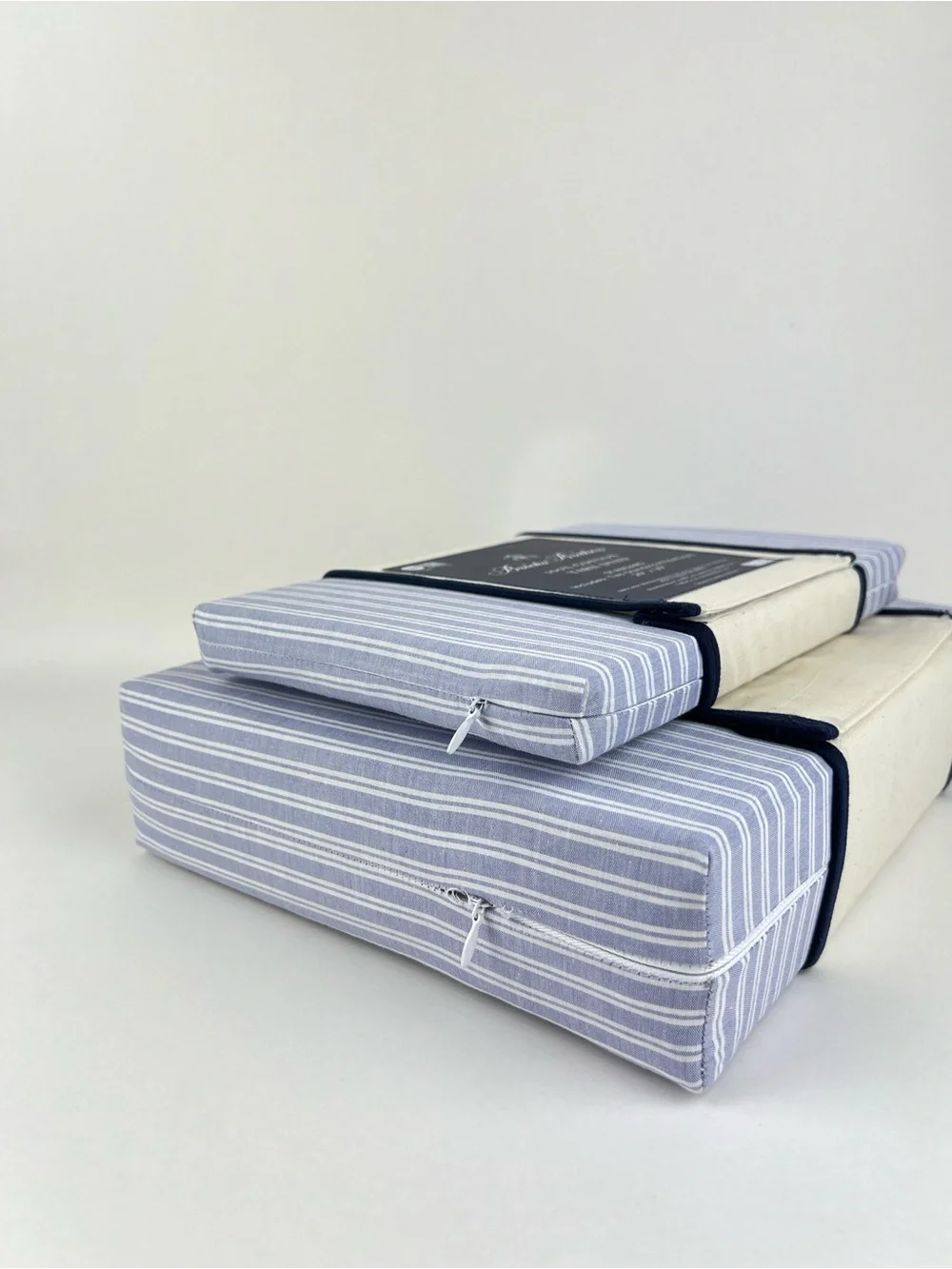 6 Pc Brooks Brothers Queen Sheet Set Blue White Stripe Cotton Yarn Dyed NEW
